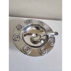 Pewter CIRCLE OF LIFE Sauce Serving Set Bowl & Ladle Spoon 8" Diam Spirals